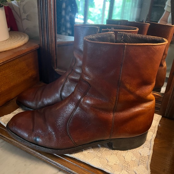 FLORSHEIM Classic Midtown Plain Toe Side Zipper Leather Ankle Boots Brown Sz‎ 10 - Picture 4 of 10
